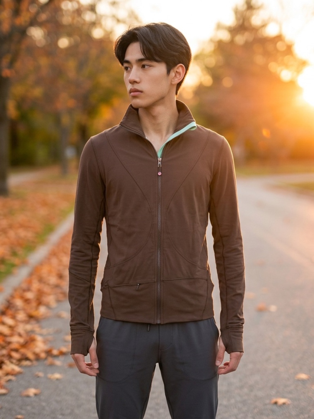 Lululemon Globe Trot Full Zip Jacket Brown Mint Green